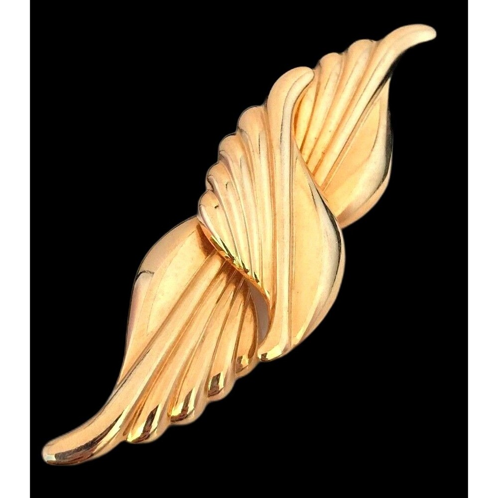 Vintage 1980s Modernist Brooch Gold Tone Sculptural Pin - 13E